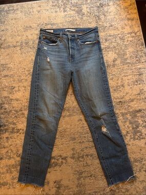 Levis Mid Rise Straight-Leg Distressed Jeans